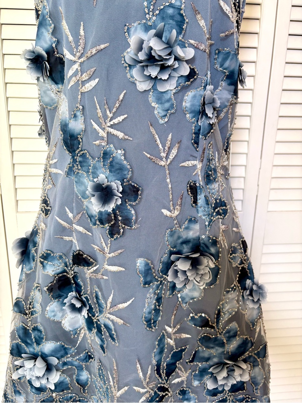 NWT Arose Studio Blue 3D Floral Embellished Beaded Anthro Cocktail Dress Large - Picture 2 of 7